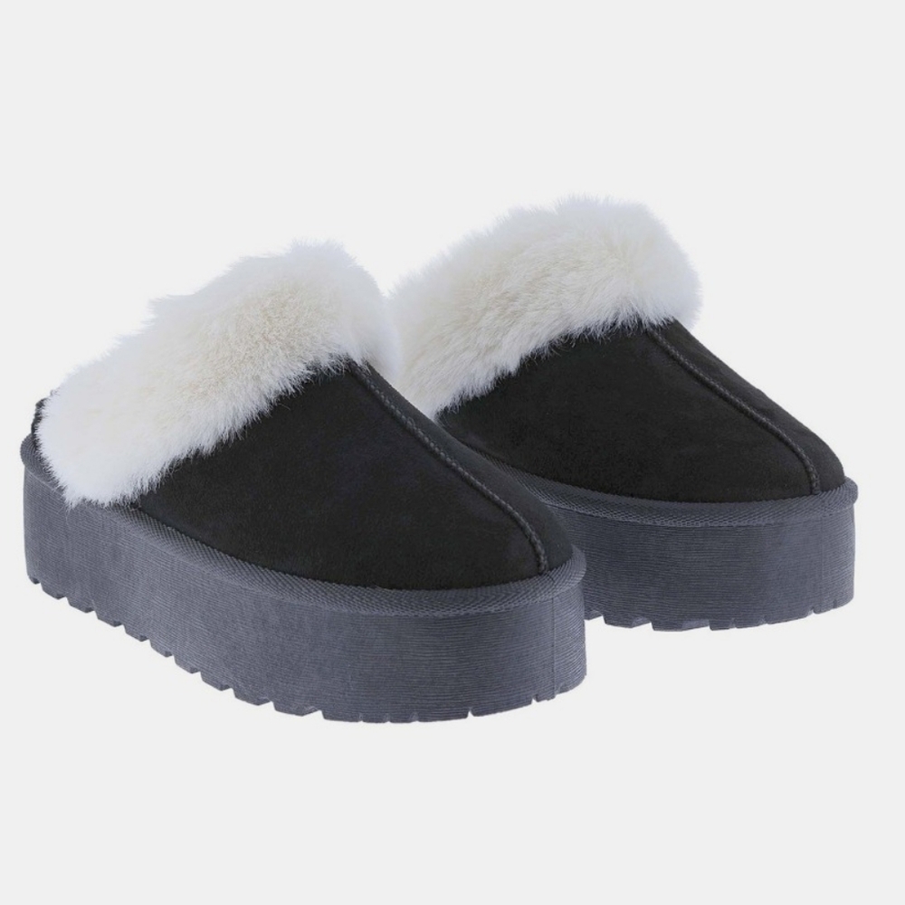 Black Fur Trim Thick Slippers NEW Size 11